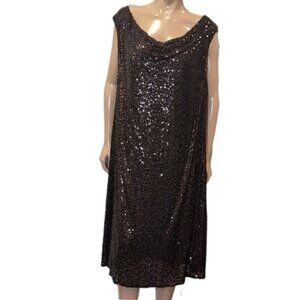 Vintage Full Sequin Cocktail Dress Sleeveless Cowl Formal Plus Size 24 Brown